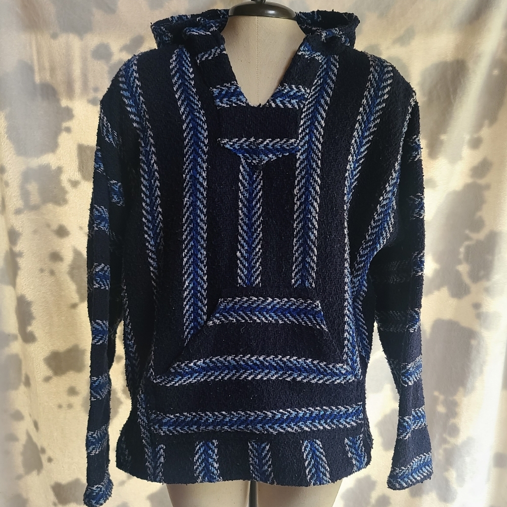 Baja Joe Hoodie/ Drug Rug, Blue & White, Size Small